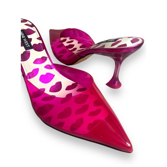 Nine West HOTT Clear Plastic Mule Heels Pumps | Barbie Hot Pink | Womens 8.5 NEW - Picture 7 of 16